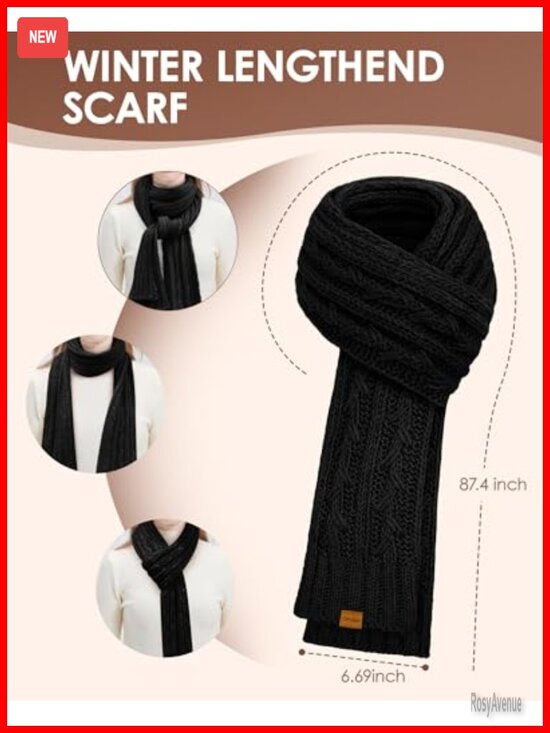 Fleece Lined Knitted Beanie Hat Scarf Gloves Set Touchscreen Mittens